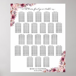 Dusty Pink Boho Floral 25 Tische Hochzeitssitze Poster