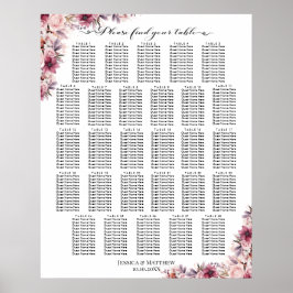Dusty Pink Boho Floral 28 Tische Hochzeitssitze Poster