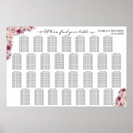Dusty Pink Boho Floral 30 Tische Hochzeitssitze Poster