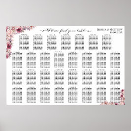Dusty Pink Boho Floral 31 Tische Hochzeitssitze Poster