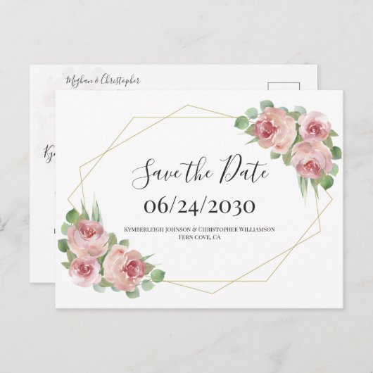 Dusty Pink Boho Floral Geometric Save the Date Postkarte (Vorne/Hinten)