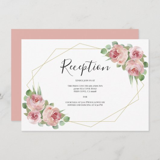 Dusty Pink Boho Floral Geometric Wedding Reception Begleitkarte (Vorne/Hinten)