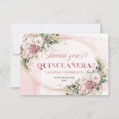 Dusty Pink Boho Floral Greenery Mis Quince Thanks Dankeskarte (Vorderseite)