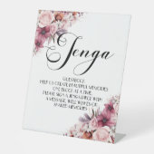 Dusty Pink Boho Floral Jenga Guestbook Sockelschild (Vorderseite)