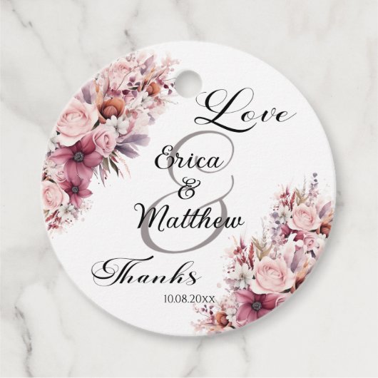 Dusty Pink Boho Floral Modern Script Wedding Geschenkanhänger (Vorderseite)