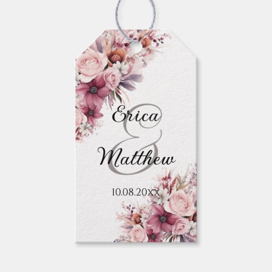 Dusty Pink Boho Floral Modern Script Wedding Geschenkanhänger (Vorderseite)