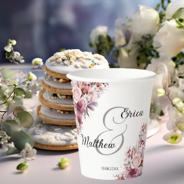 Dusty Pink Boho Floral Modern Script Wedding Pappbecher