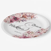 Dusty Pink Boho Floral Modern Script Wedding Pappteller (Schrägansicht)