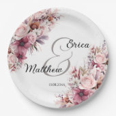 Dusty Pink Boho Floral Modern Script Wedding Pappteller (Vorderseite)