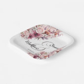 Dusty Pink Boho Floral Modern Script Wedding Pappteller (Gewinkelt)