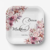 Dusty Pink Boho Floral Modern Script Wedding Pappteller (Vorderseite)