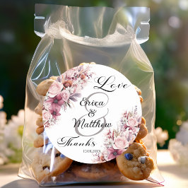 Dusty Pink Boho Floral Modern Script Wedding Runder Aufkleber