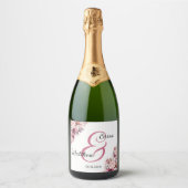 Dusty Pink Boho Floral Modern Script Wedding Schaumweinetikett (Vorderseite)