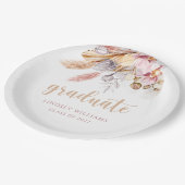 Dusty Pink Boho Floral Pampas Grass Abschluss Pappteller (Schrägansicht)