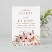Dusty Pink Boho Floral Pampas Wedding Rose Gold Folieneinladung (Stehend vorne)