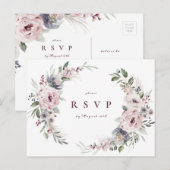 Dusty pink boho floral rustikale Hochzeit RSVP Einladungspostkarte (Vorne/Hinten)