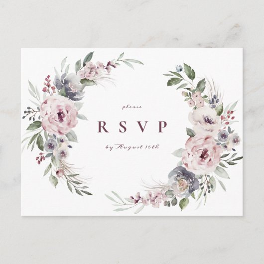 Dusty pink boho floral rustikale Hochzeit RSVP Einladungspostkarte (Vorderseite)