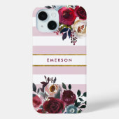 Dusty Pink Boho Floral Stripe Monogramm Case-Mate iPhone Hülle (Rückseite)