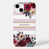 Dusty Pink Boho Floral Stripe Monogramm Case-Mate iPhone Hülle (Rückseite)