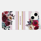 Dusty Pink Boho Floral Stripe Monogramm Case-Mate iPhone Hülle (Rückseite (Horizontal))