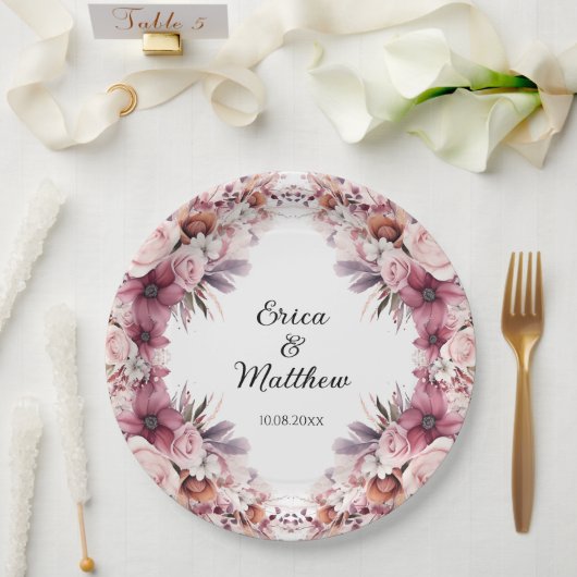 Dusty Pink Boho Floral Wedding Pappteller (Hochzeit)