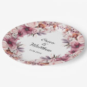 Dusty Pink Boho Floral Wedding Pappteller (Schrägansicht)