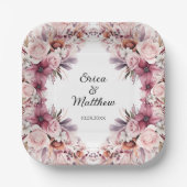 Dusty Pink Boho Floral Wedding Pappteller (Vorderseite)