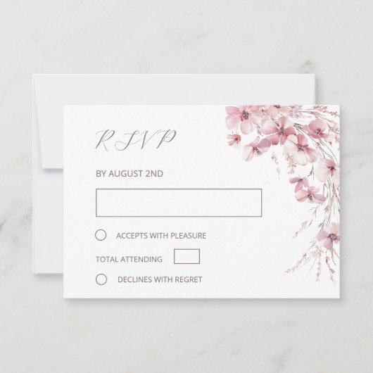 Dusty Pink Boho Floral Wedding RSVP Karte (Vorderseite)
