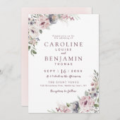 Dusty pink boho florale rustikale Hochzeit Einladung (Vorne/Hinten)