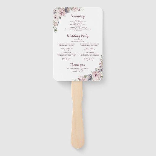 Dusty pink boho florale rustikale Hochzeitsprogram Fächer (Rückseite)