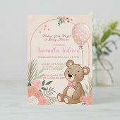 Dusty Pink Boho Teddy Bear Balloon Baby Folieneinladung (Stehend vorne)