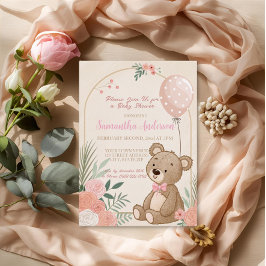 Dusty Pink Boho Teddy Bear Balloon Baby Folieneinladung