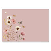 Dusty Pink Boho Wildblume Butterfly Tischnummer (Rückseite)