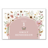 Dusty Pink Boho Wildblume Butterfly Tischnummer (Vorderseite)