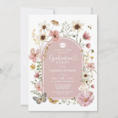 Dusty Pink Boho Wildblume Graduation Party Einladung (Vorderseite)