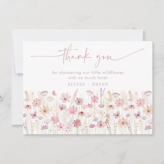 Dusty Pink Boho Wildblumen Babydusche Dankeskarte (Vorderseite)