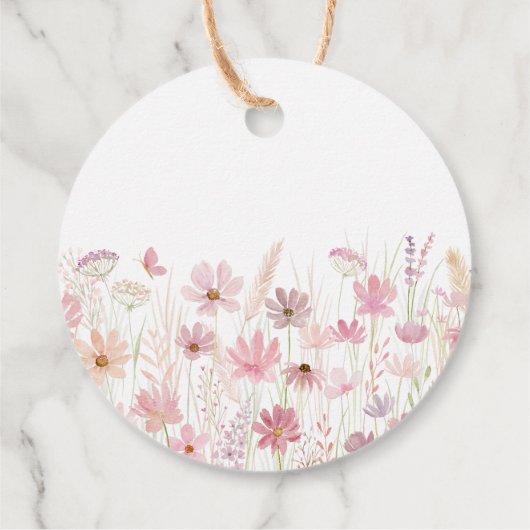 Dusty Pink Boho Wildblumen Babydusche Geschenkanhänger (Rückseite)