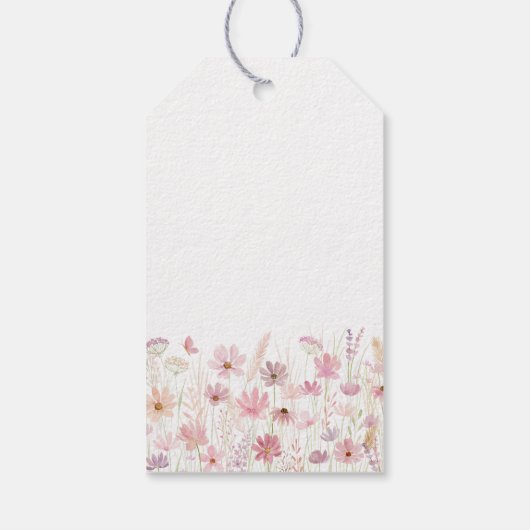 Dusty Pink Boho Wildblumen Babydusche Geschenkanhänger (Rückseite)