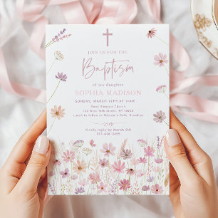 Dusty Pink Boho Wildblumen Taufe Einladung