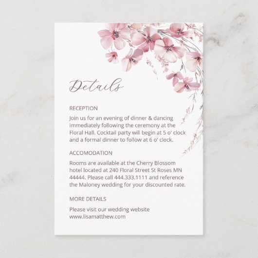 Dusty Pink Boho Wildflowers Details Enclosure Card Begleitkarte (Vorderseite)