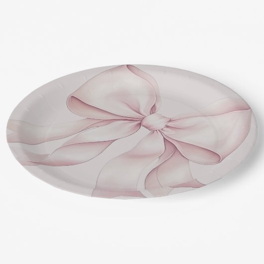 Dusty Pink Bow Brautparty Pappteller (Schrägansicht)