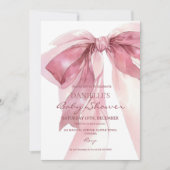 Dusty Pink Bow Girl Baby Shower  Einladung (Vorderseite)