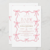 Dusty Pink Bow Pastel Baby Shower Einladung (Vorne/Hinten)