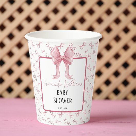 Dusty Pink Bow Watercolor Babydusche Pappbecher