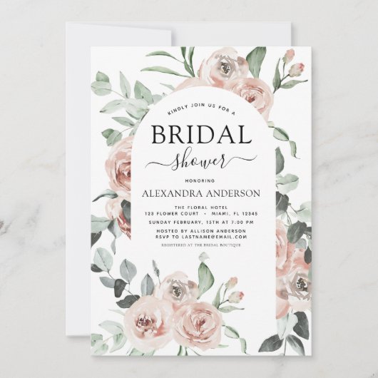 Dusty Pink Brautparty Grüne Einladung (Vorderseite)