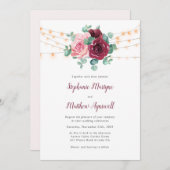 Dusty Pink Burgundy Eukalyptus Lights Wedding Einladung (Vorne/Hinten)