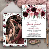 Dusty Pink Burgundy Floral Foto Brautparty Einladung