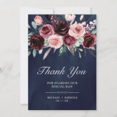 Dusty Pink Burgundy Floral Foto Hochzeit Dankeskarte (Vorderseite)