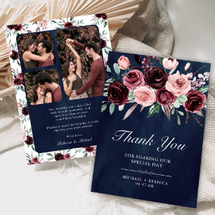Dusty Pink Burgundy Floral Foto Hochzeit Dankeskarte