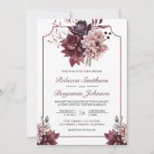 Dusty Pink Burgundy Floral Frame QR Code Hochzeit Einladung (Vorderseite)